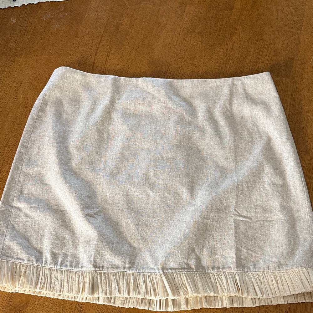 J. Crew Cream Mini Skirt with Pleated Trim Linen/cotton blend